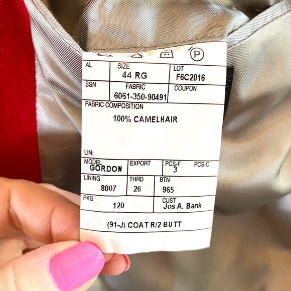 Jos A Bank 100% Camel Hair Executive Collection Sport Coat Blazer - Red SZ 44R - Picture 8 of 10
